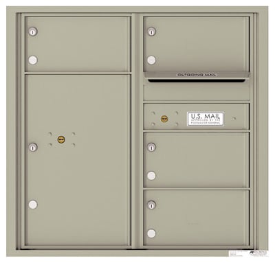 Recessed 4C Horizontal Mailbox – 4 Doors 1 Parcel Locker – Front Loading – 4C08D-04 – USPS Approved Product Image