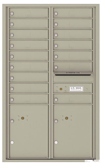 Recessed 4C Horizontal Mailbox – 16 Doors 2 Parcel Lockers – Front Loading – 4C14D-16-CK25750 – Private Delivery Product Image
