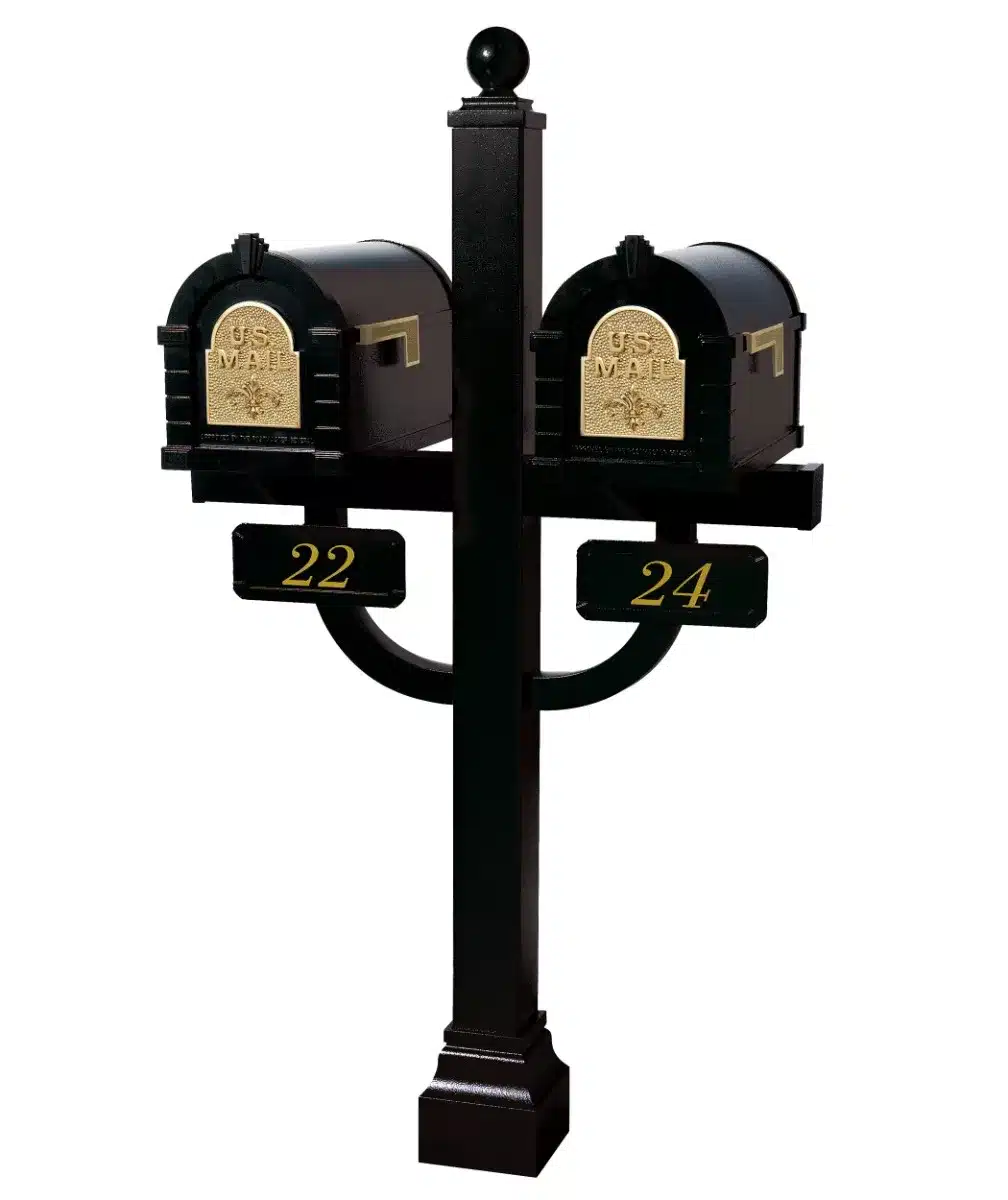 Fleur de lis Keystone Series Mailbox and Deluxe Double Mount Post Packages Product Image