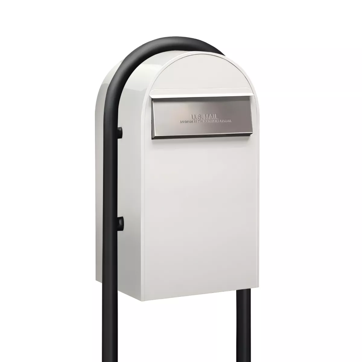 USPS Approved Bobi Grande B Rear Access Modern Locking White Mailbox with Round Black Post Combo – Secure Small Parcel Delivery Product Image