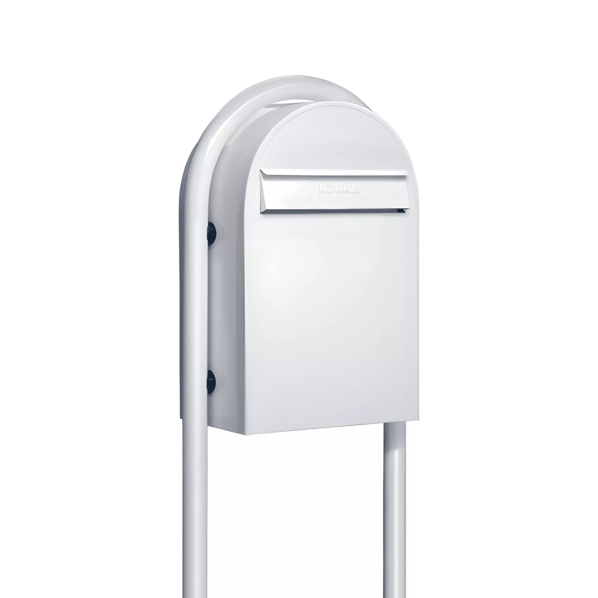 USPS Approved Bobi Classic B Rear Access Modern Locking White Mailbox and Round White Post Combo Product Image